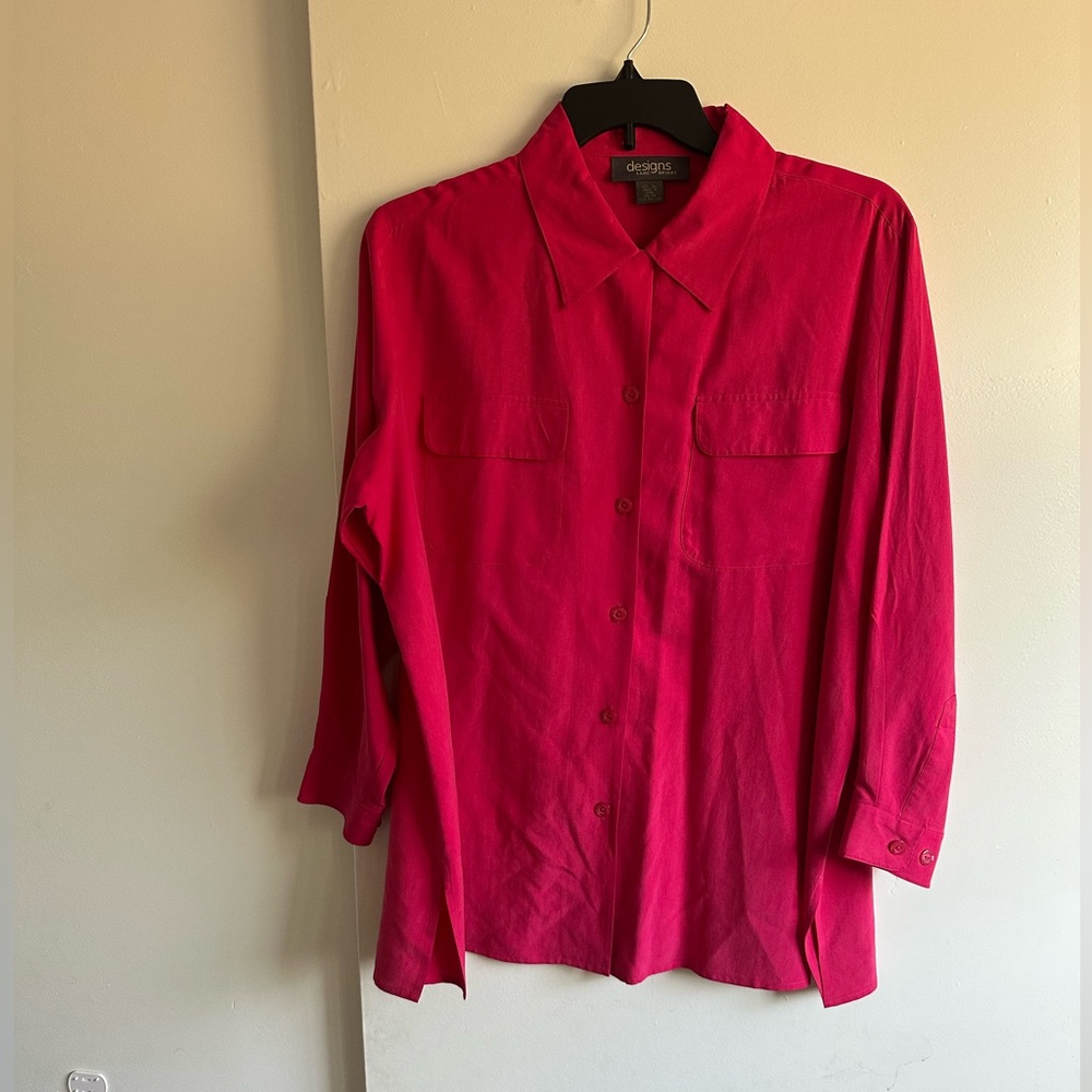 Lane Bryant Hot Pink Button-Down Shirt 100% Silk